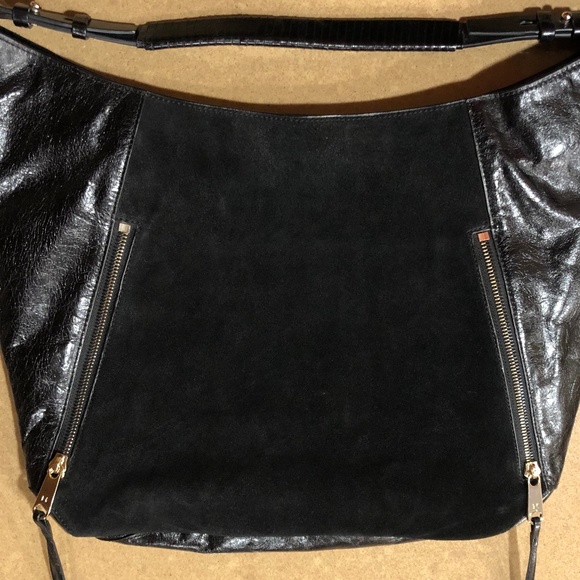 Halston Heritage Black Hobo Shoulder Handbag BLACK Leather & BLACK Suede - Picture 11 of 14